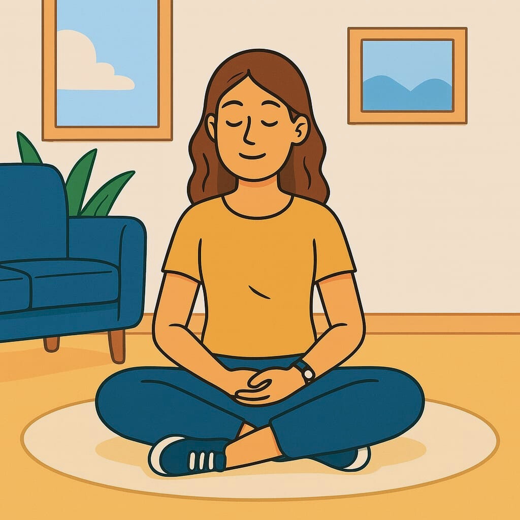 Dekle, ki na sredini sobe prakticira prakso čuječnosti