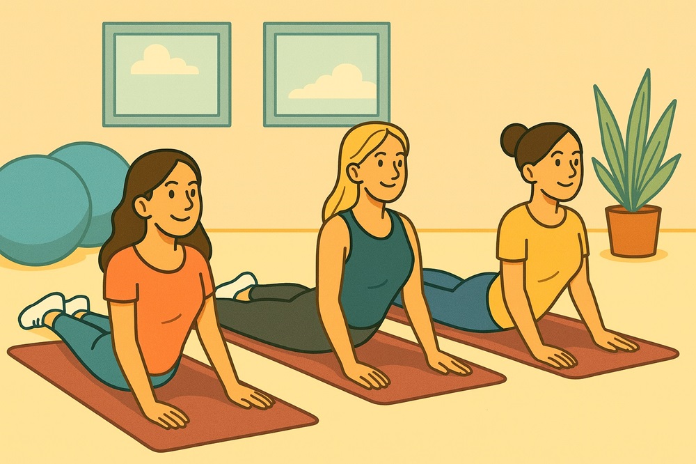 Tri dekleta, ki izvajajo pilates